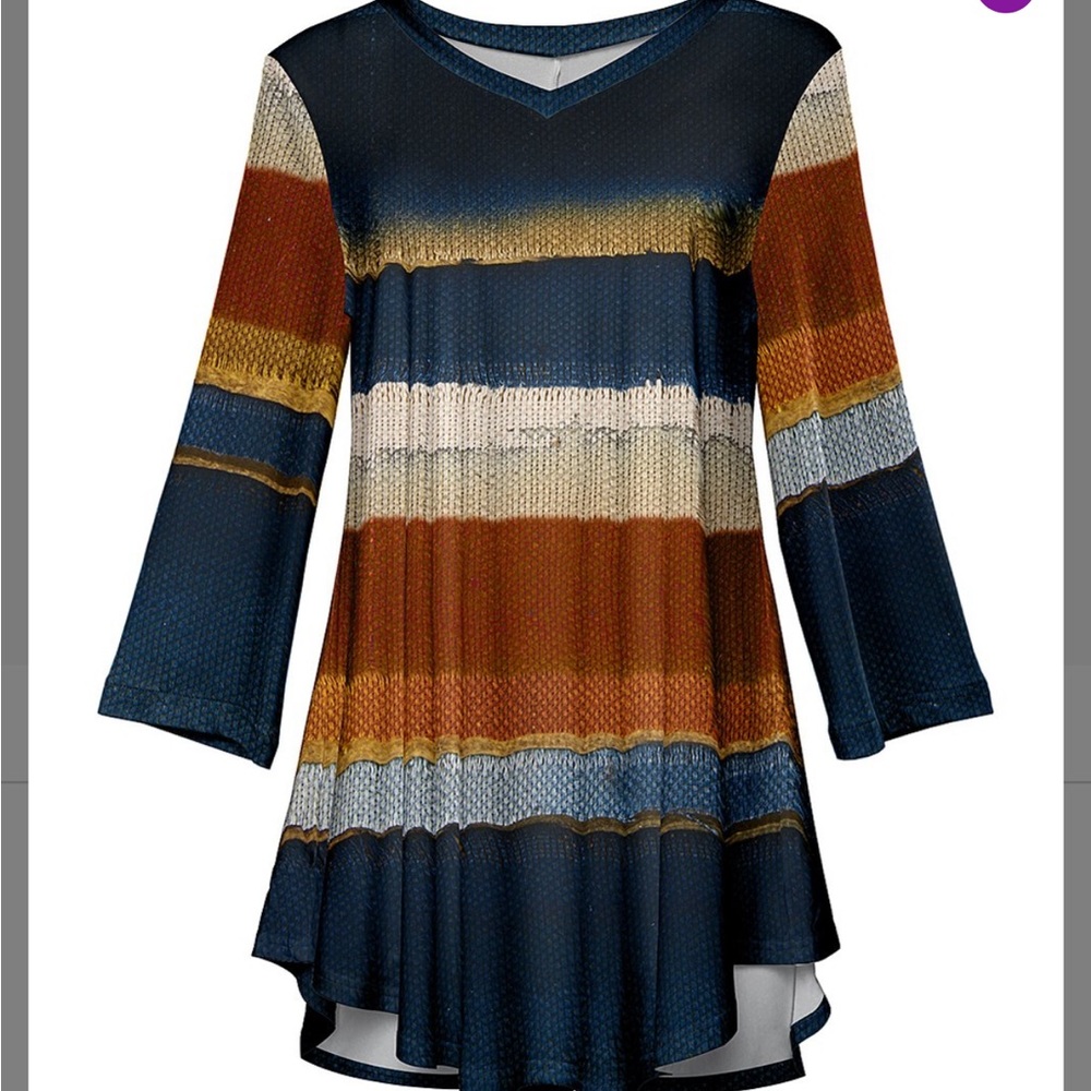 Blue & Rust Color Block V Neck Tunic NWT